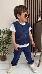 Kot kumaş erkek çocuk 3’lü takım