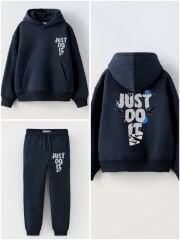 Nke kanguru cep kapşonlu pamuklu takım