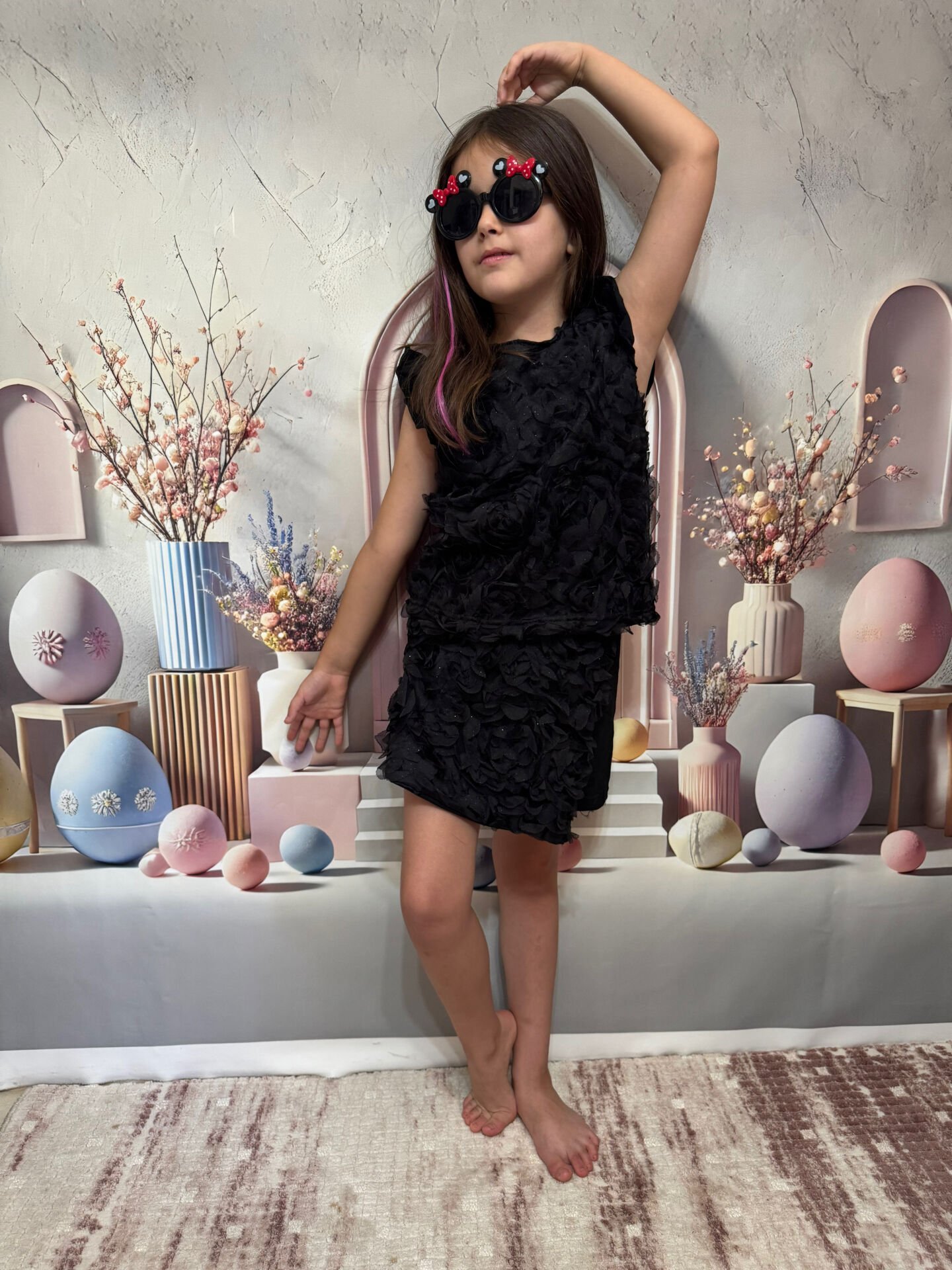 Gül kabartmalı etek şortlu takım