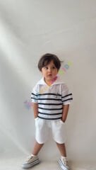 Çizgili pamuklu çocuk takım