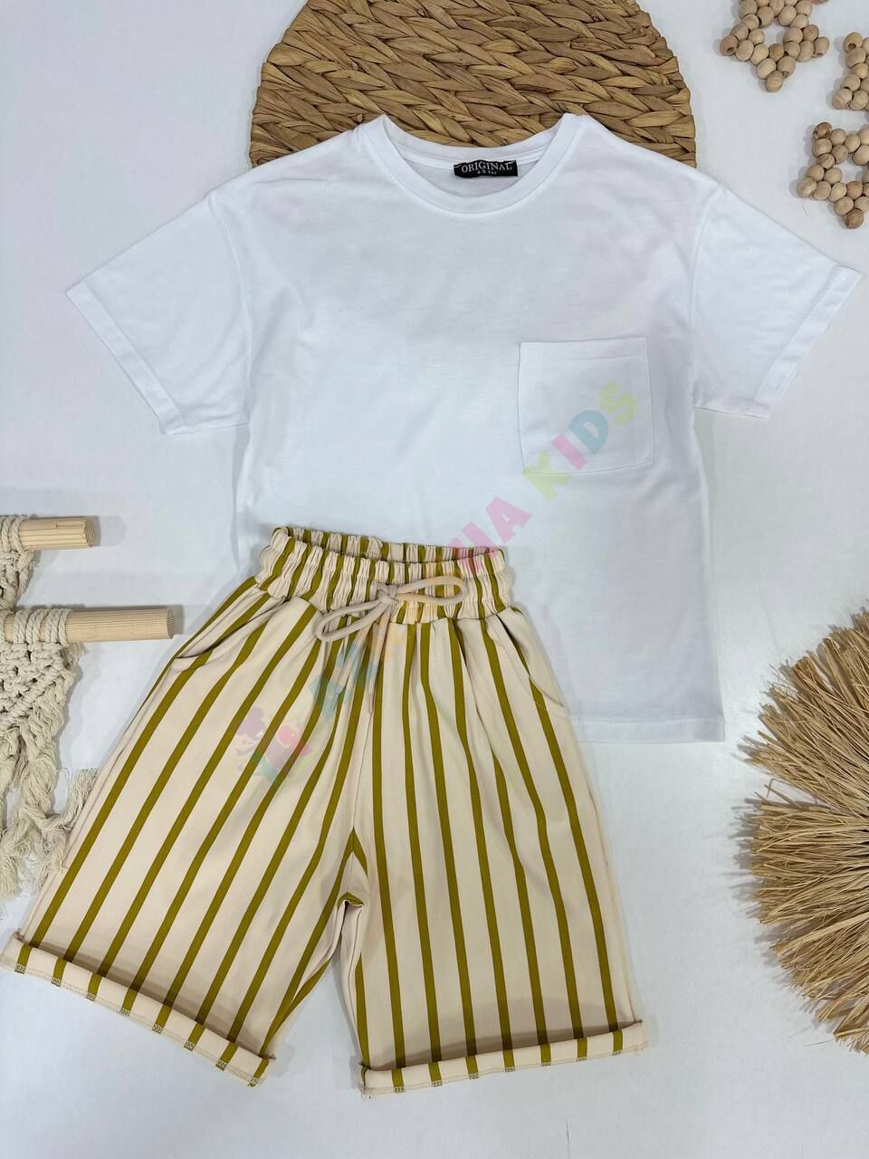 Oversize çizgili pamuklu takım