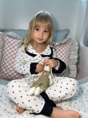 Kalp fırfır detaylı pamuklu pijama takımı