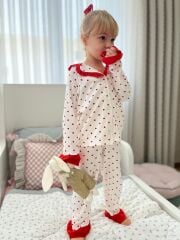 Kalp fırfır detaylı pamuklu pijama takımı