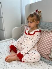 Kalp fırfır detaylı pamuklu pijama takımı