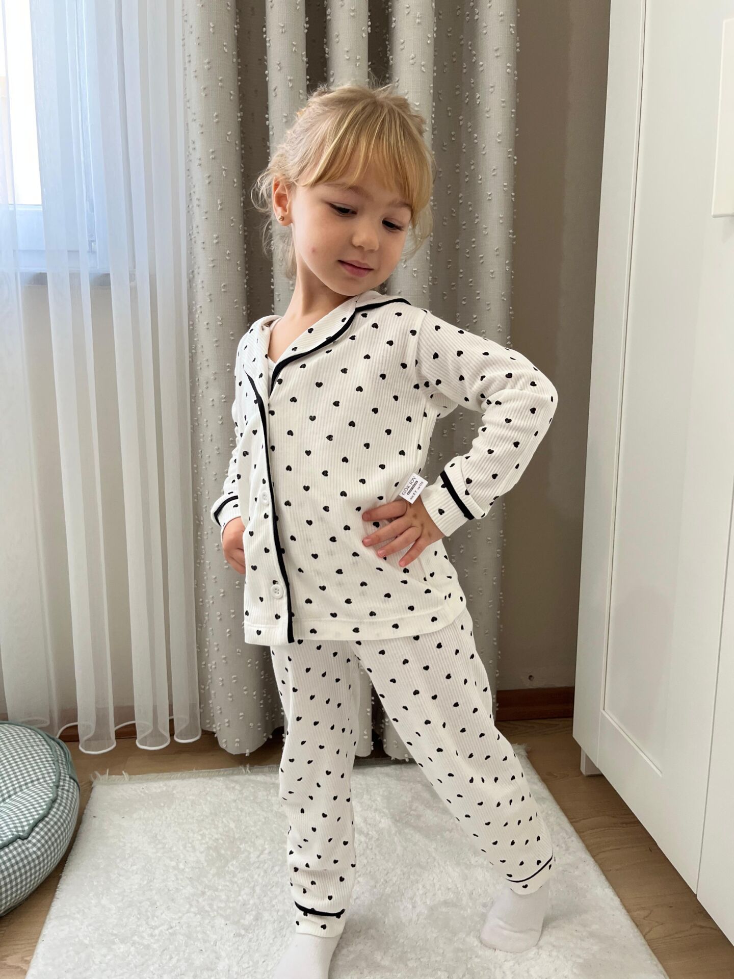 Kalp detaylı pamuklu pijama takımı