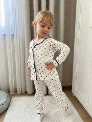 Kalp detaylı pamuklu pijama takımı