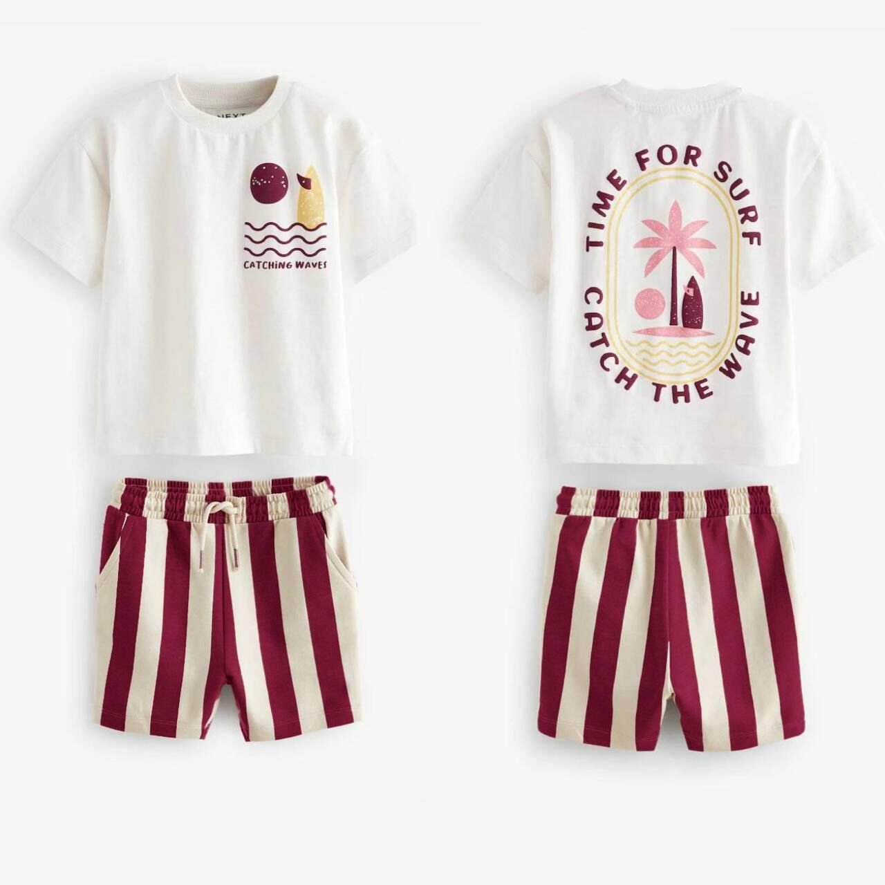 Bordo çizgili şortlu erkek takım