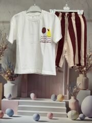 Bordo çizgili şortlu erkek takım