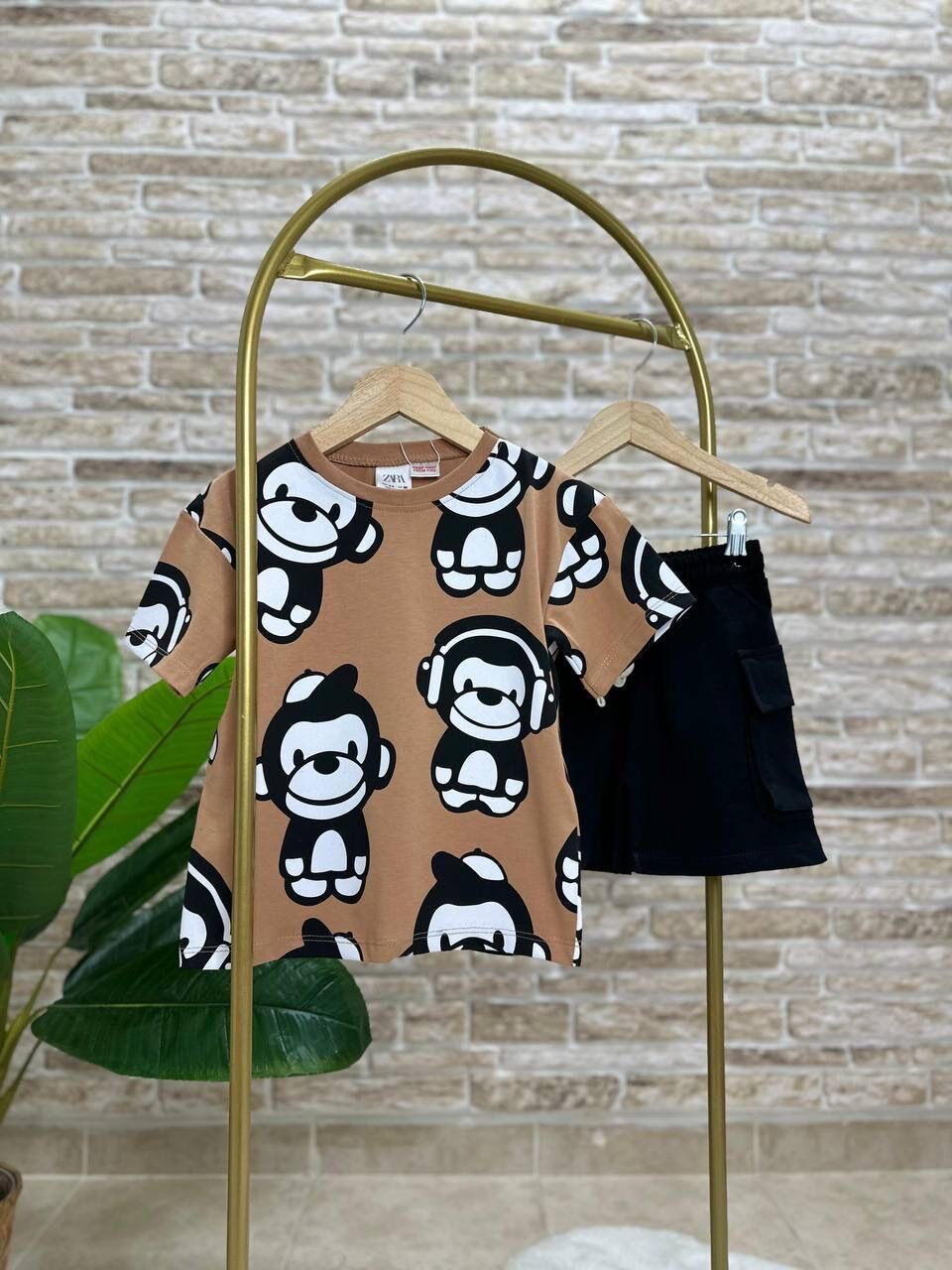 Zra maymun baskılı erkek şortlu takım