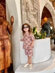 Kahverengi çiçekli unisex Keten şortlu takım