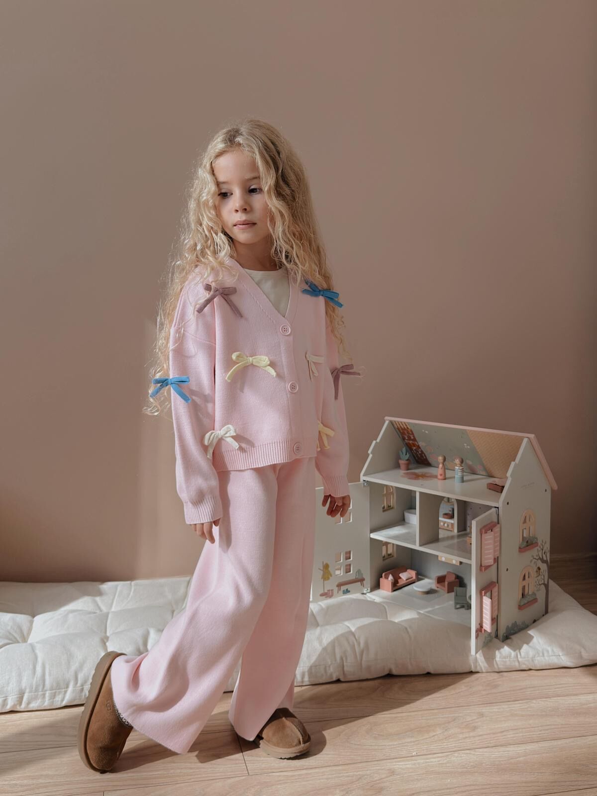 Fiyonk detay triko kız çocuk takım