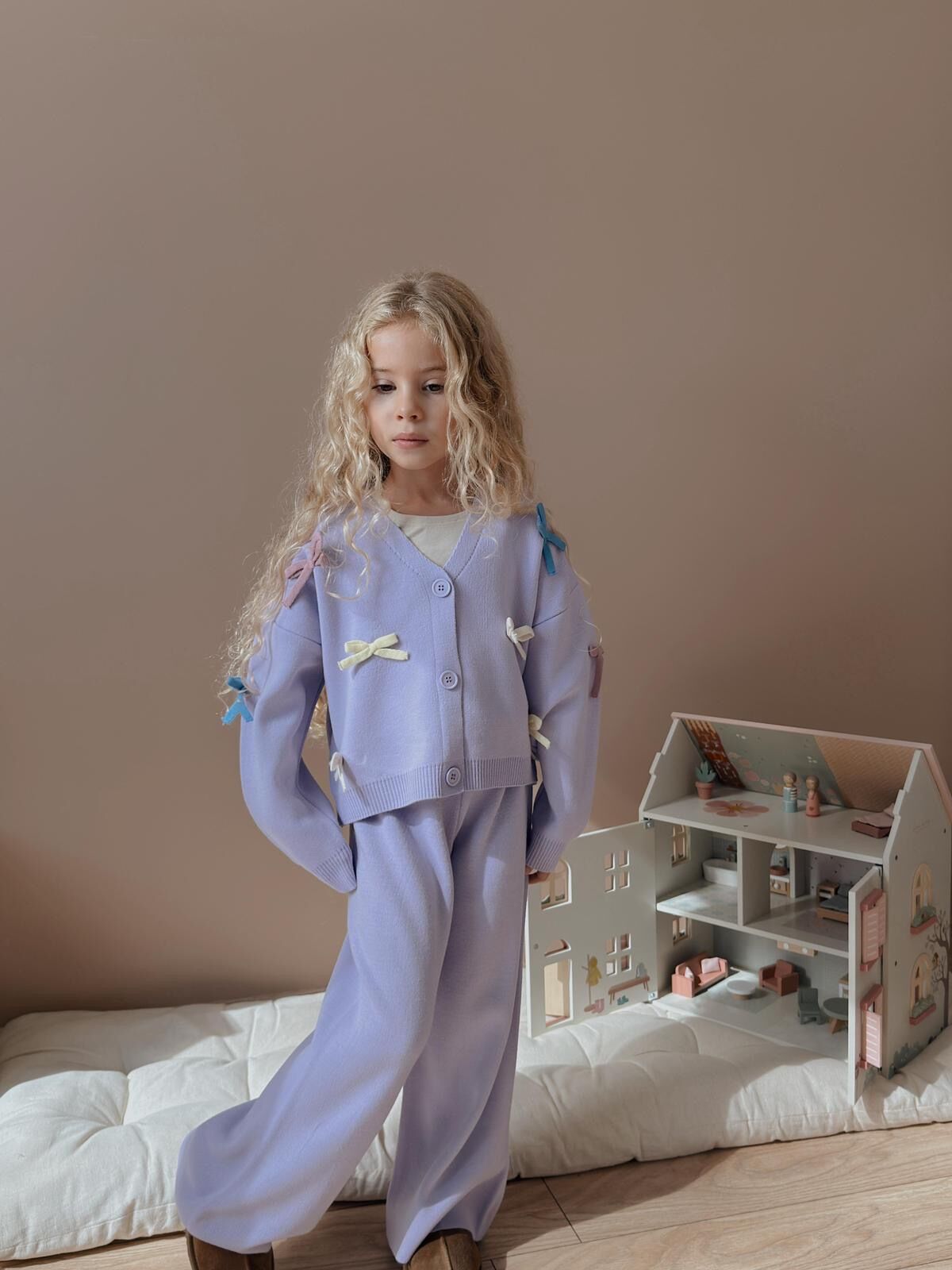 Fiyonk detay triko kız çocuk takım