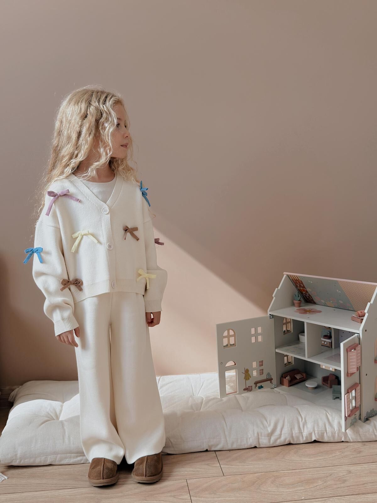 Fiyonk detay triko kız çocuk takım