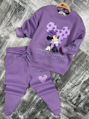 Minnie detay baskılı 3 ip şardonlu pamuklu takım