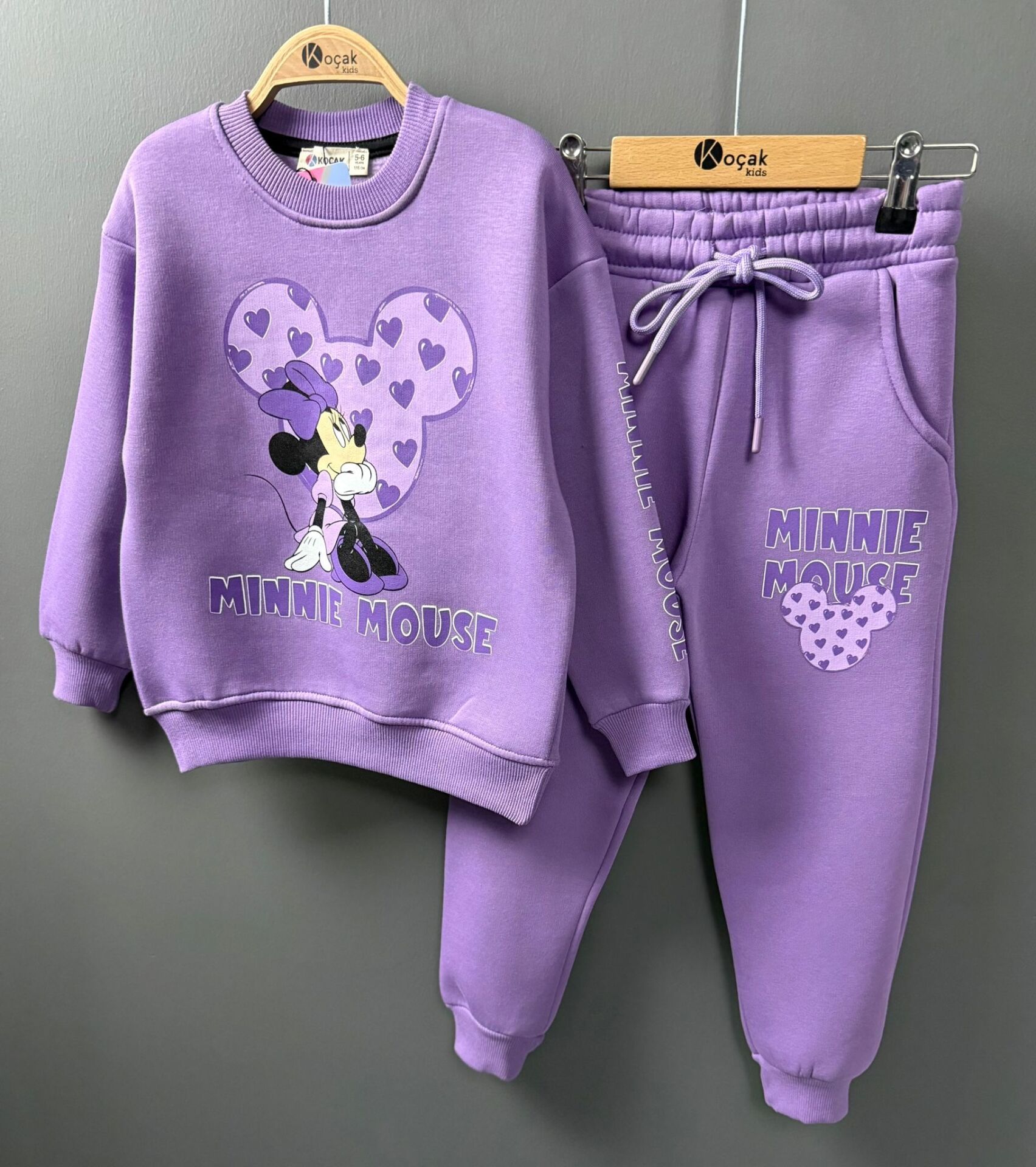 Minnie detay baskılı 3 ip şardonlu pamuklu takım