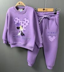 Minnie detay baskılı 3 ip şardonlu pamuklu takım