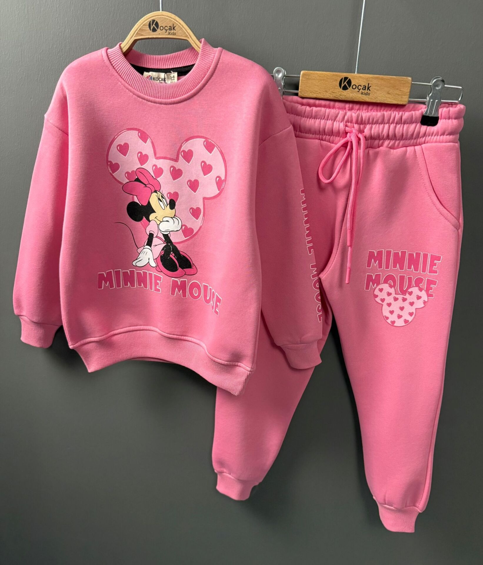 Minnie detay baskılı 3 ip şardonlu pamuklu takım