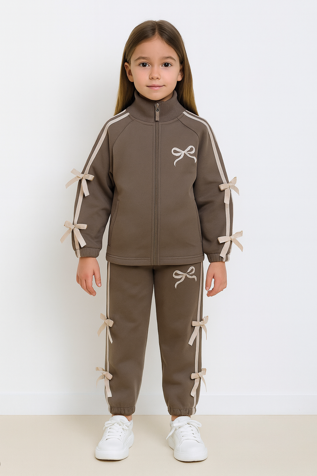 Fiyonk detay fermuarlı hırkalı pamuklu takım