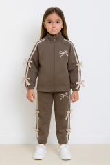 Fiyonk detay fermuarlı hırkalı pamuklu takım