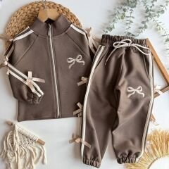 Fiyonk detay fermuarlı hırkalı pamuklu takım