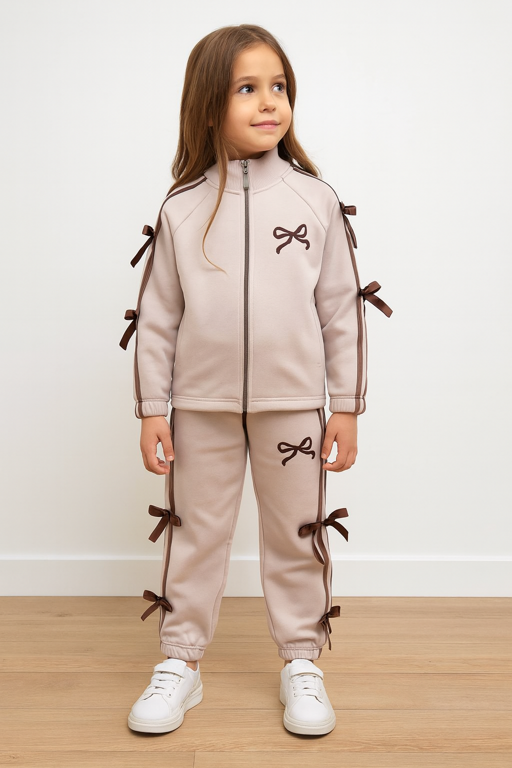 Fiyonk detay fermuarlı hırkalı pamuklu takım