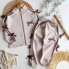 Fiyonk detay fermuarlı hırkalı pamuklu takım