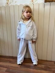 Kapüşonlu fermuarlı gri pamuklu takım