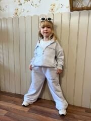 Kapüşonlu fermuarlı gri pamuklu takım