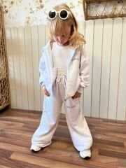 Kapüşonlu fermuarlı gri pamuklu takım