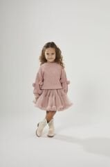 Ponpon detaylı triko kazak tütü etekli takım