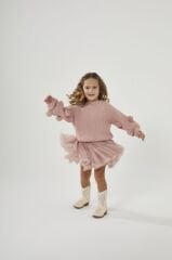 Ponpon detaylı triko kazak tütü etekli takım