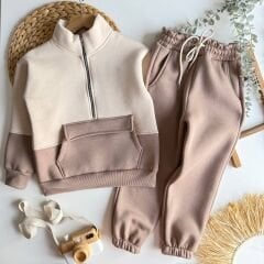 Balıkçı yaka fermuarlı 3 ip şardonlu pamuklu takım(Unisex)