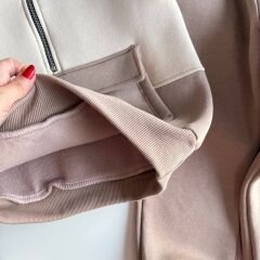 Balıkçı yaka fermuarlı 3 ip şardonlu pamuklu takım(Unisex)