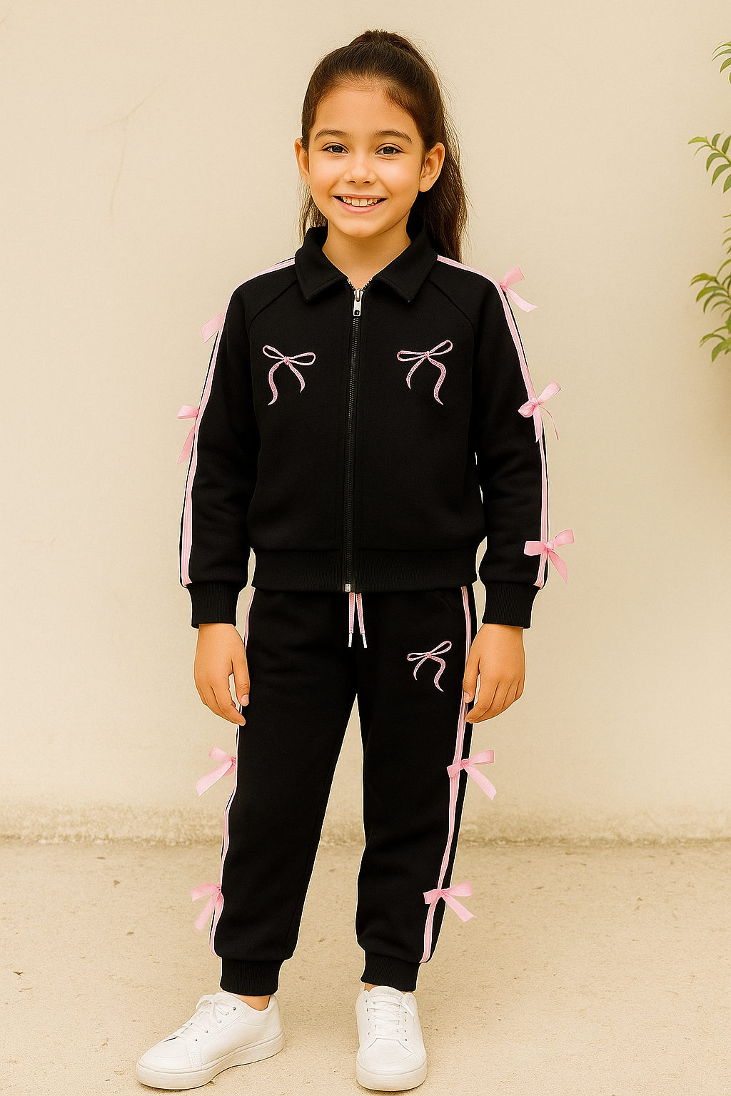 Fiyonk detay fermuarlı pamuklu takım