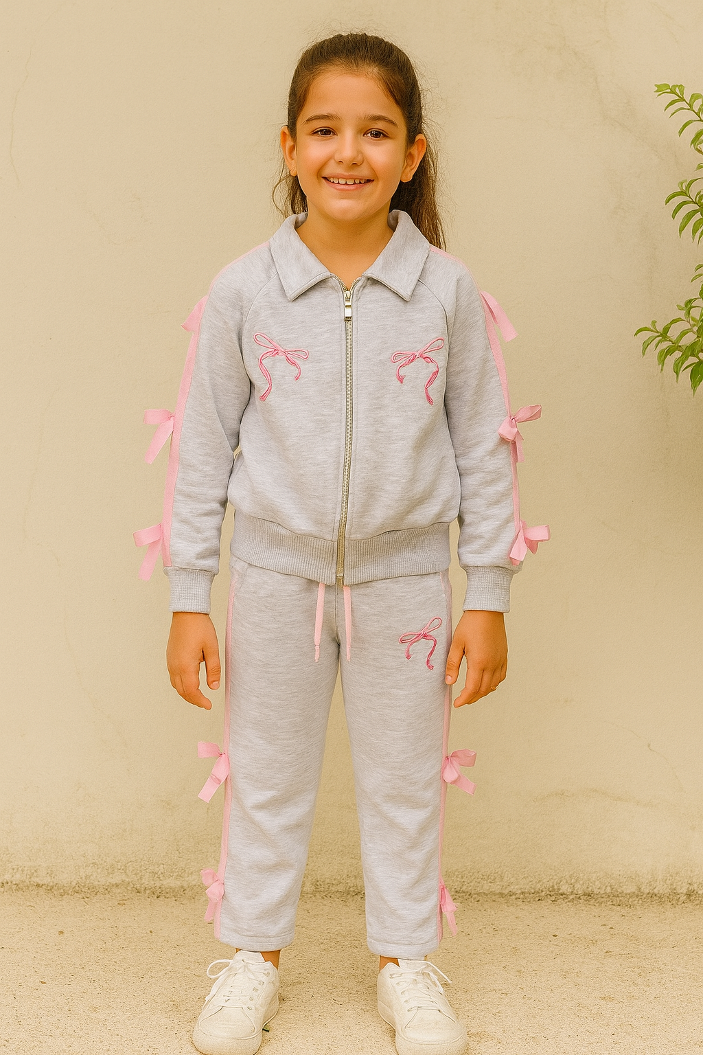 Fiyonk detay fermuarlı pamuklu takım