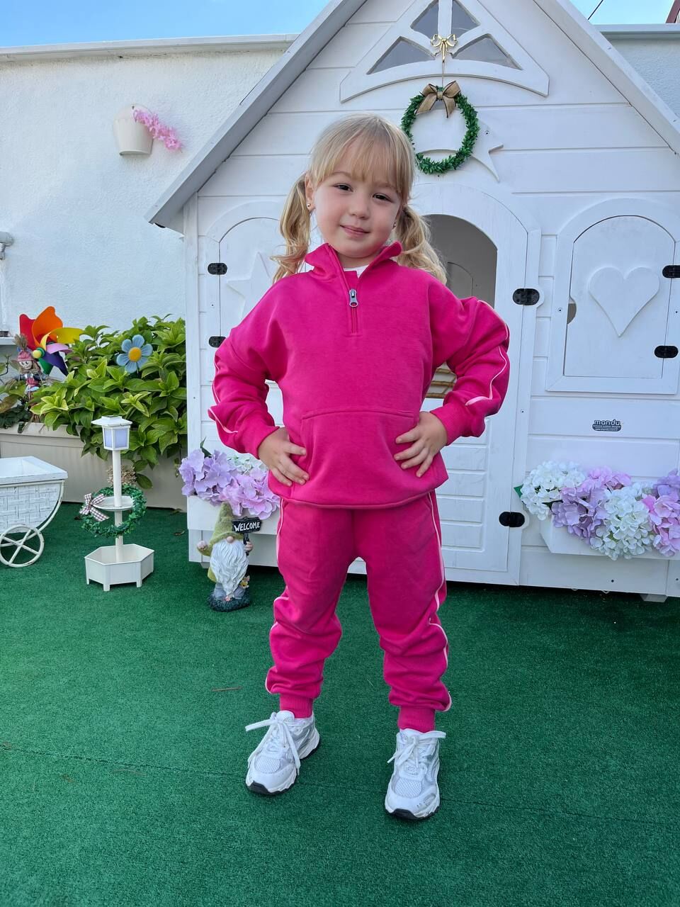 Balıkçı yaka fermuarlı 3ip şardonsuz pamuklu takım