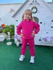 Balıkçı yaka fermuarlı 3ip şardonsuz pamuklu takım