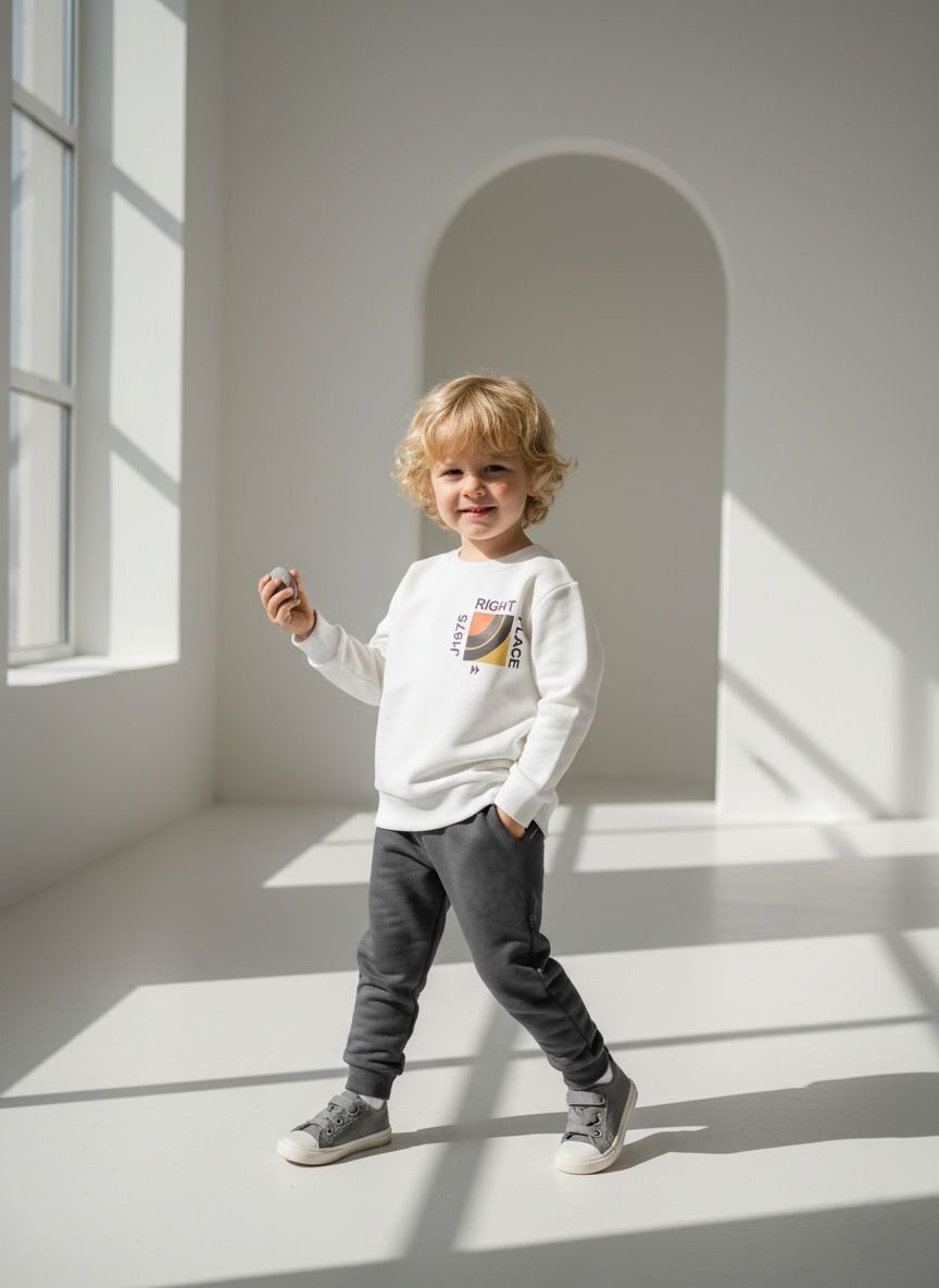 Right place baskılı Unisex pamuklu çocuk takım