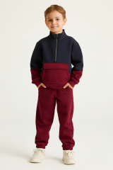 Balıkçı yaka fermuarlı 3 ip şardonlu pamuklu takım (Unisex)