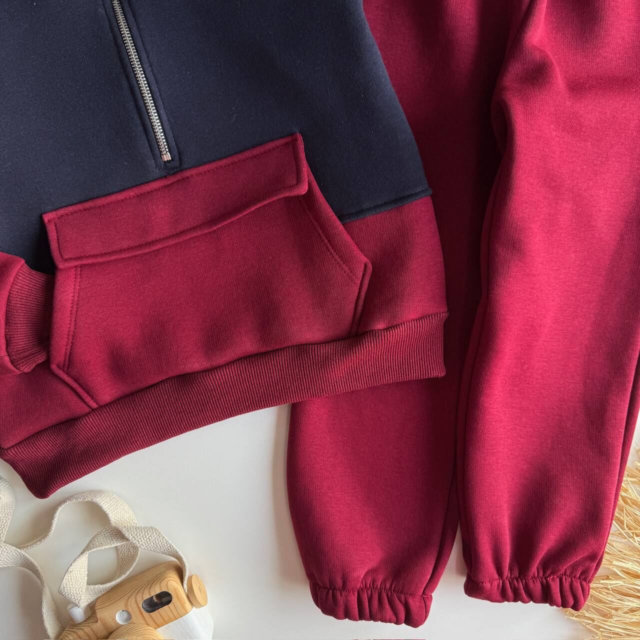 Balıkçı yaka fermuarlı 3 ip şardonlu pamuklu takım (Unisex)