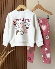 Peppa detay 3 ip şardonsuz pamuklu takım