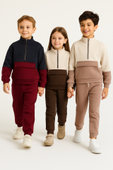 Balıkçı yaka fermuarlı 3 ip şardonlu pamuklu takım