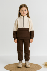 Balıkçı yaka fermuarlı 3 ip şardonlu pamuklu takım