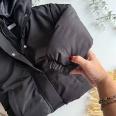Unisex siyah şişme mont