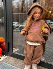 Kapşonlu 3 ip şardonsuz pamuklu takım