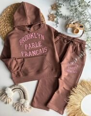 Kapşonlu 3 ip şardonsuz pamuklu takım