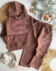 Kapşonlu 3 ip şardonsuz pamuklu takım