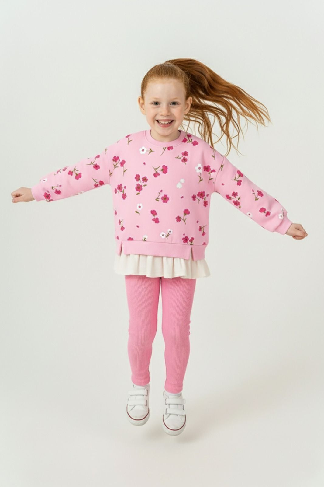 çiçek detay taytlı pamuklu takım