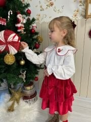 Yeni yıl nakış yaka detaylı kız çocuk etekli takım