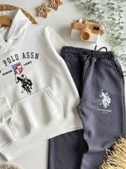 Kapşonlu 3 ip şardonsuz pamuklu takım